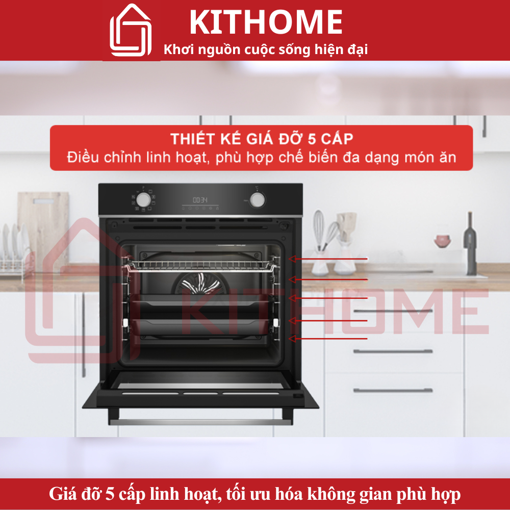 Giá đỡ 5 cấp linh hoạt, tối ưu hóa không gian nướng