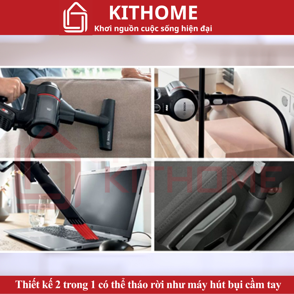 Thiết kế 2 trong 1 có thể tháo rời như máy hút bụi cầm tay, dễ dàng làm sạch nhiều vị trí