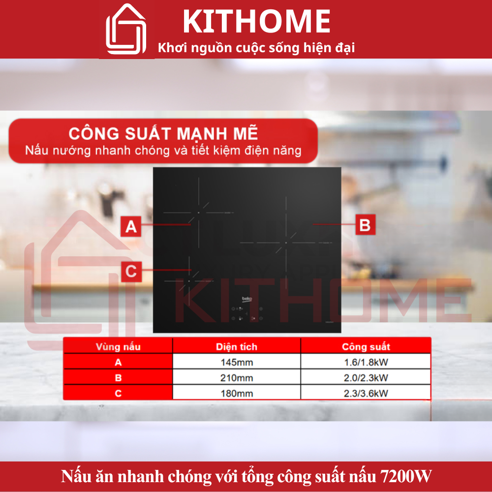 Nấu ăn nhanh chóng với tổng công suất nấu 7200W