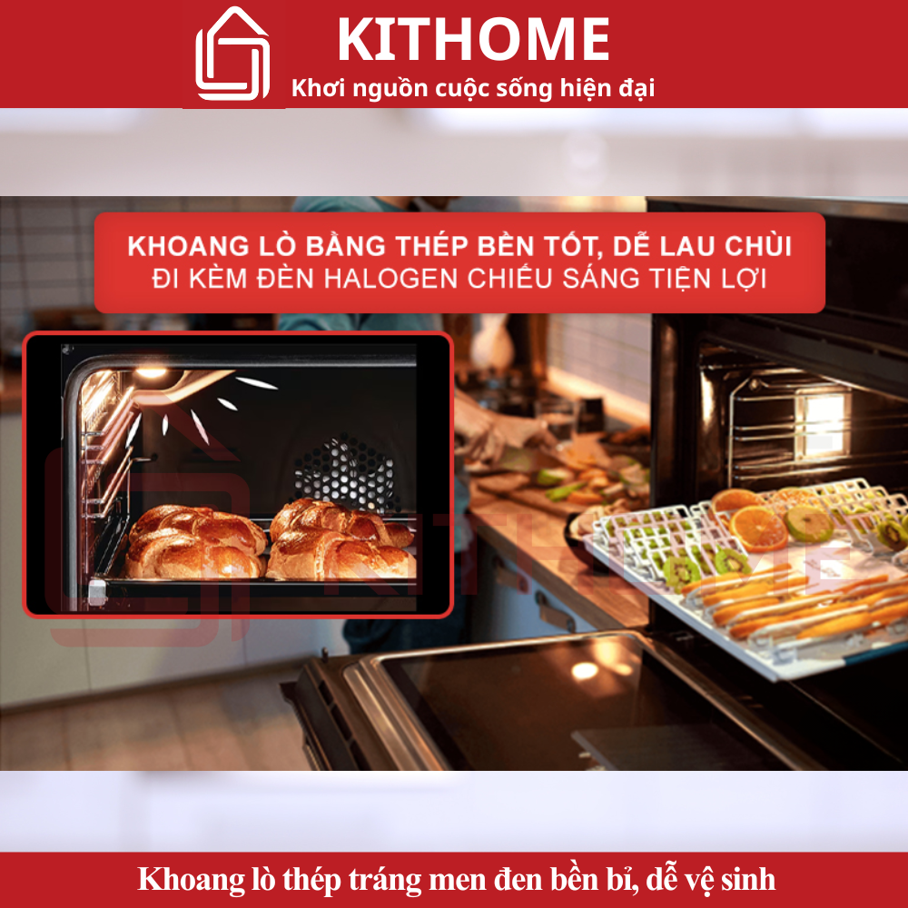 Khoang lò thép tráng men đen bền bỉ và đèn chiếu sáng Halogen Khoang lò thép tráng men đen bền bỉ và đèn chiếu sáng Halogen