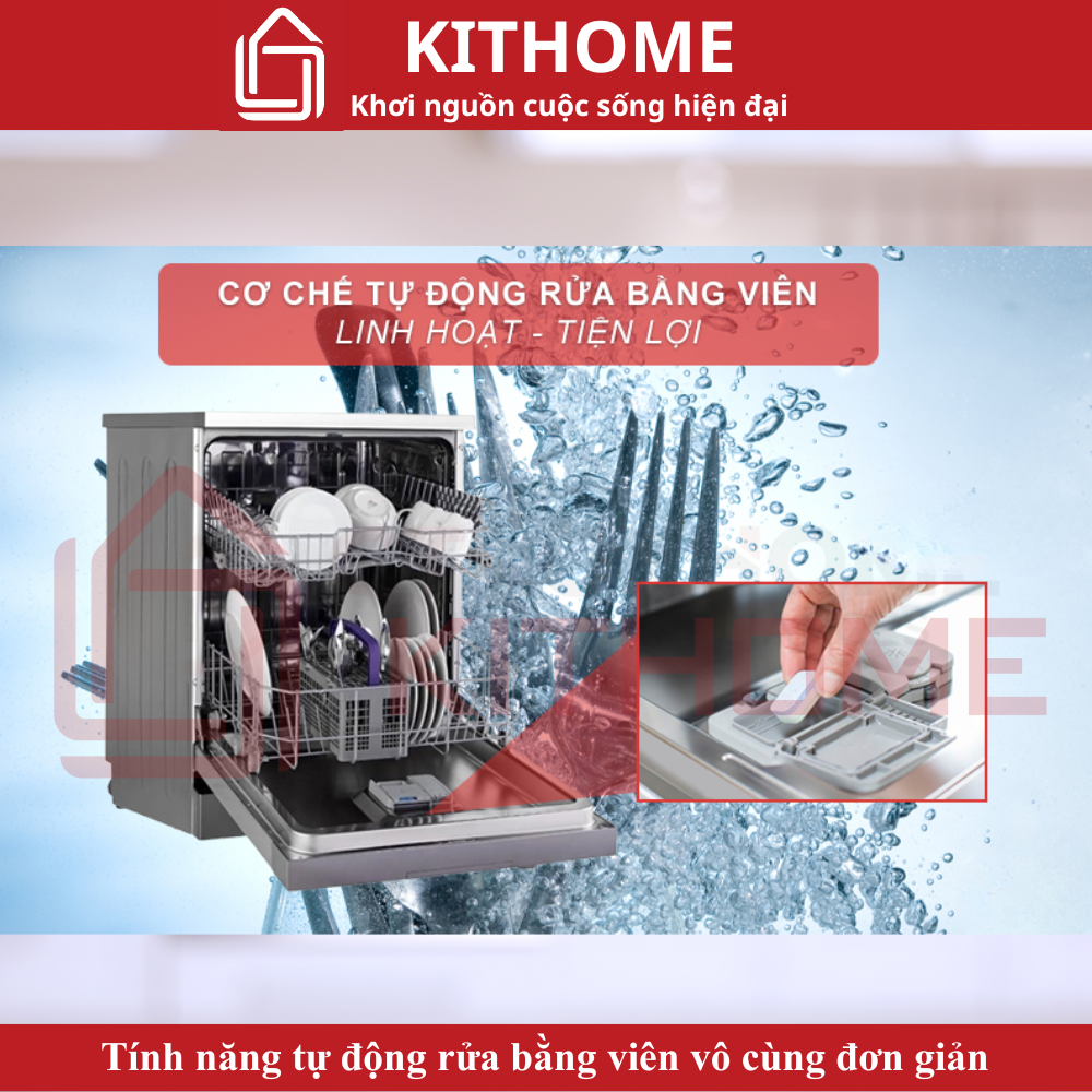 Tính năng tự động rửa bằng viên vô cùng đơn giản, tiện dụng