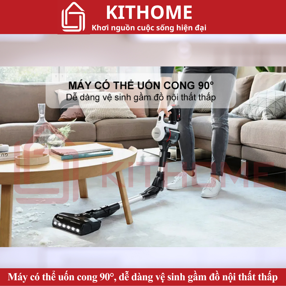 Máy có thể uốn cong 90°, dễ dàng vệ sinh gầm đồ nội thất thấp