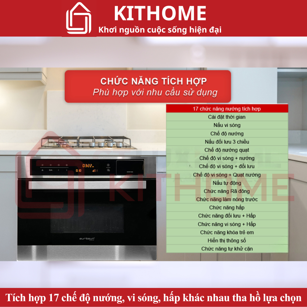 Tích hợp 17 chế độ nướng, vi sóng, hấp khác nhau tha hồ người dùng lựa chọn