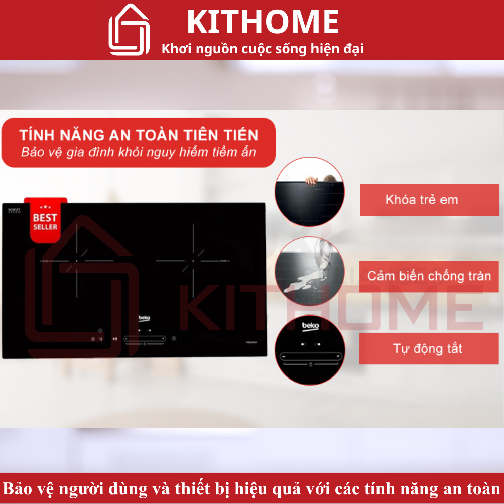bếp từ Beko HII 72508 TBO còn được trang bị các tính năng an toàn tiên tiến