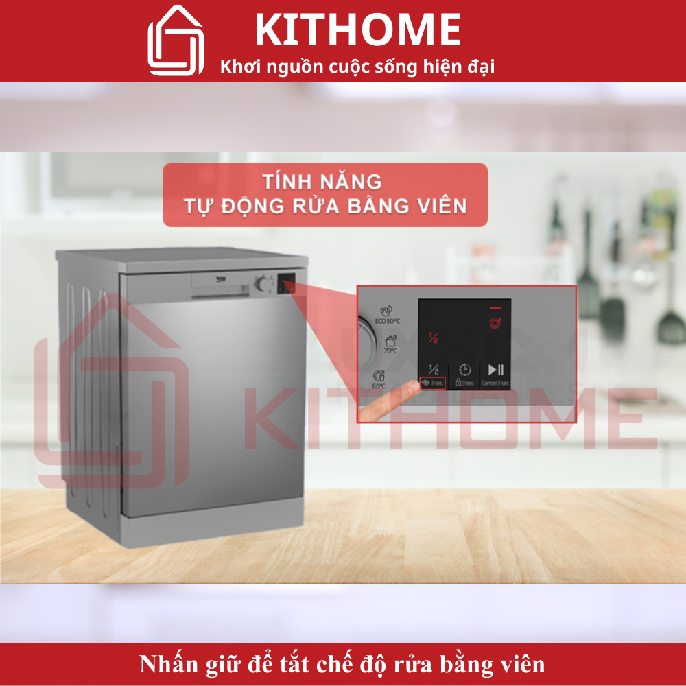 Nhấn giữ để tắt chế độ rửa bằng viên