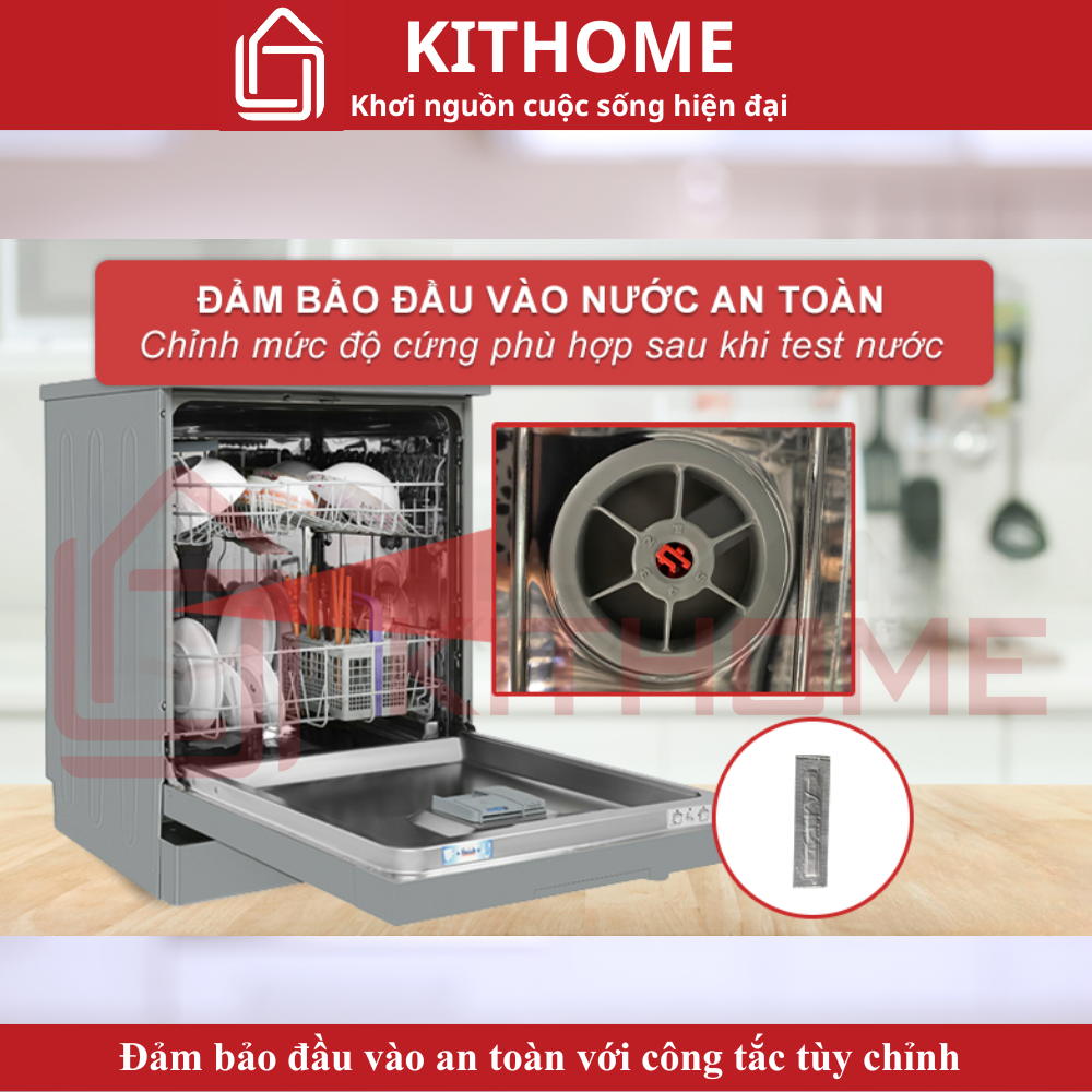Đảm bảo đầu vào an toàn với công tắc tùy chỉnh kèm theo que test độ cứng nước