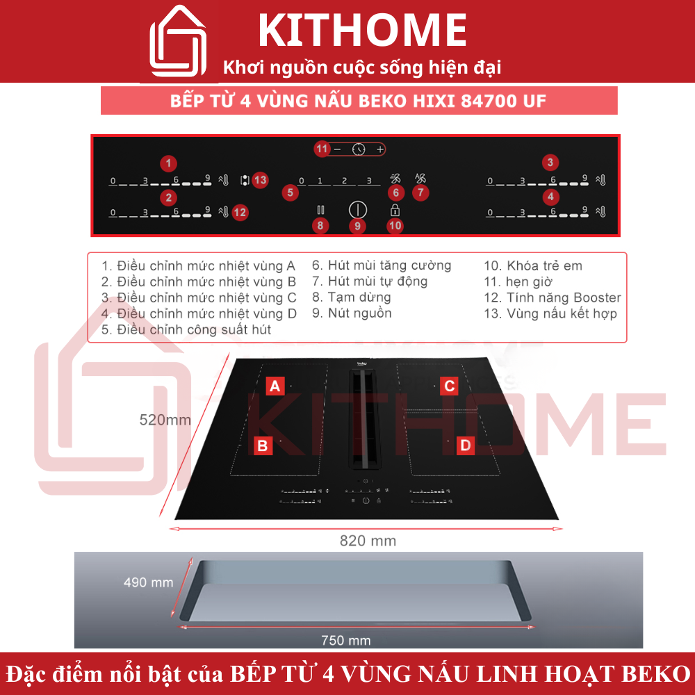 Đặc điểm nổi bật của Bếp từ 4 vùng nấu Beko HIXI 84700 UF