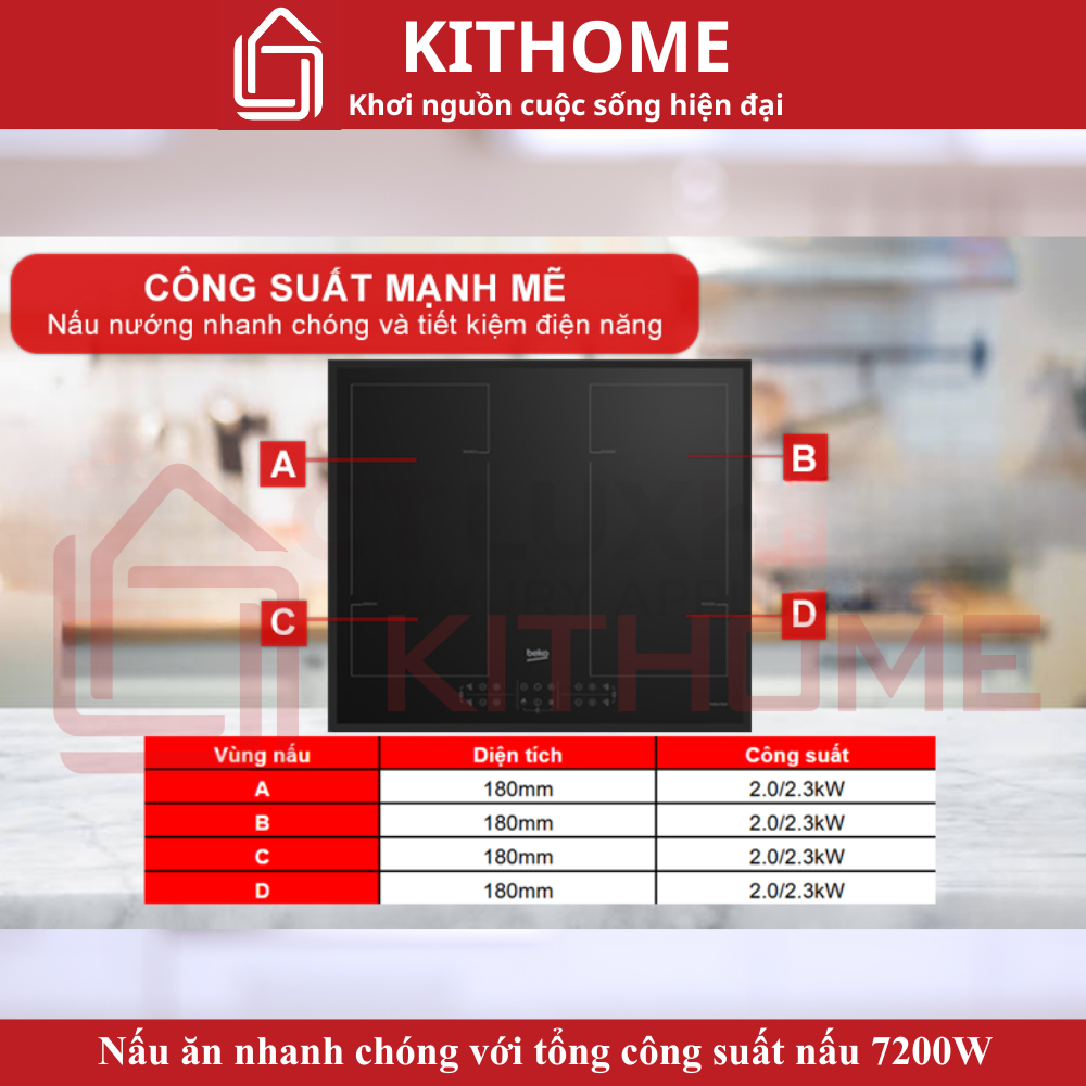 Nấu ăn nhanh chóng với tổng công suất nấu 7200W