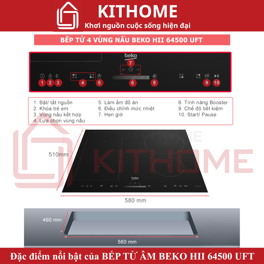Đặc điểm nổi bật của Bếp từ 4 vùng nấu Beko HII 64500 UFT