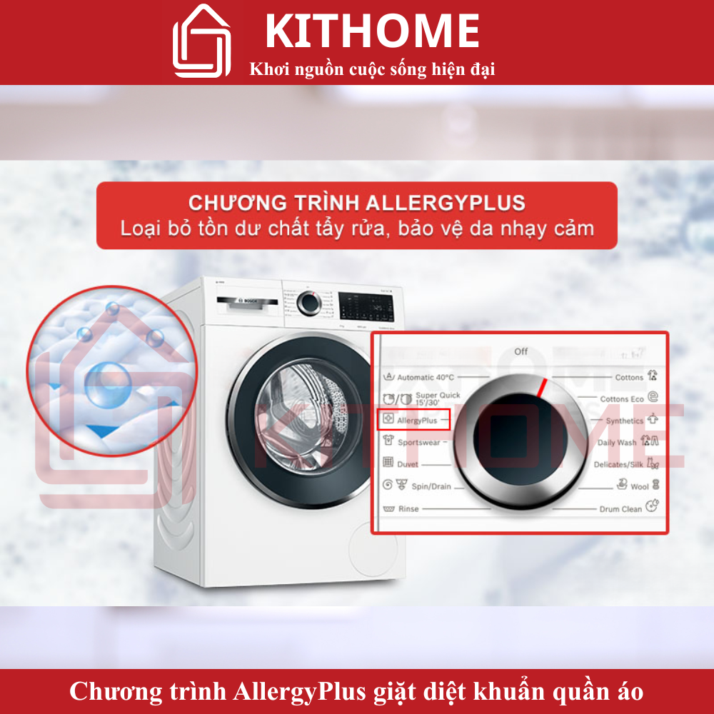 Chương trình AllergyPlus giặt diệt khuẩn, bảo vệ da nhạy cảm