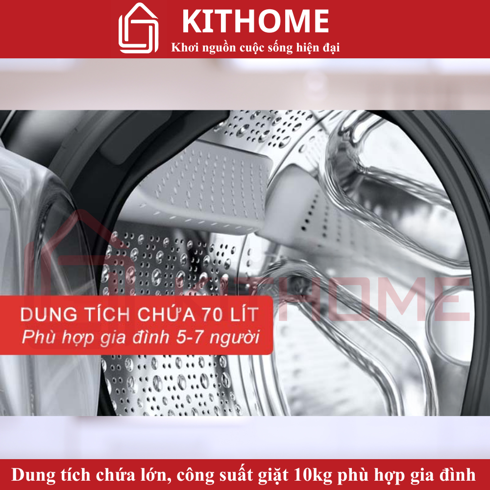 Dung tích lớn, công suất giặt 10kg phù hợp gia đình đông thành viên