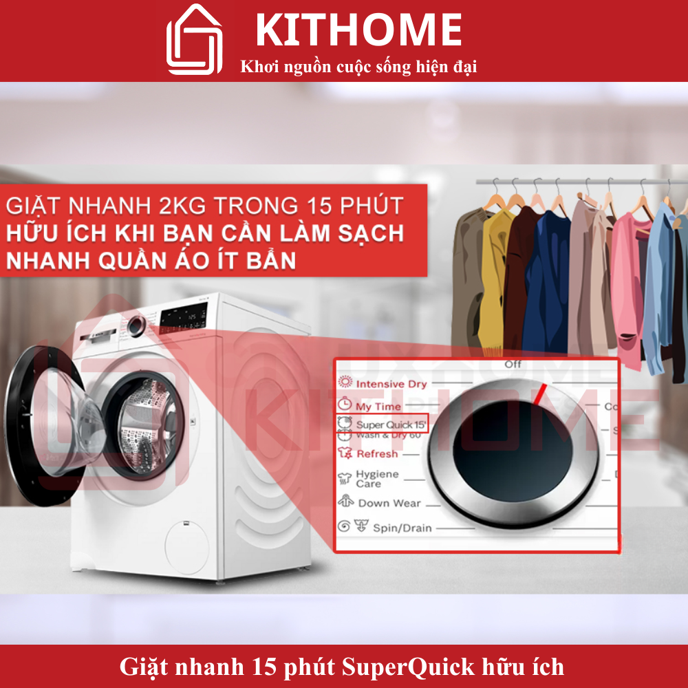 Giặt nhanh 15 phút SuperQuick hữu ích khi bạn cần làm sạch gấp quần áo
