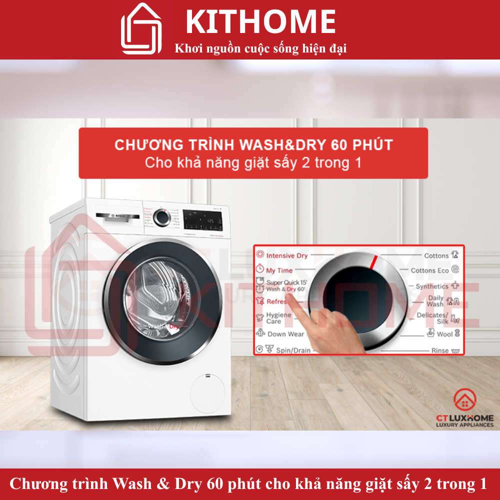 Chương trình Wash & Dry 60 phút cho khả năng giặt sấy 2 trong 1