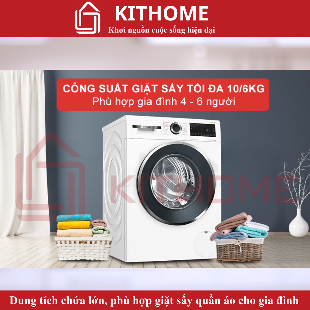Dung tích chứa lớn, phù hợp giặt sấy quần áo cho gia đình 4 - 6 người