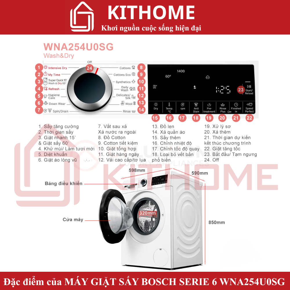 Đặc điểm nổi bật của Máy giặt sấy Bosch WNA254U0SG Serie 6