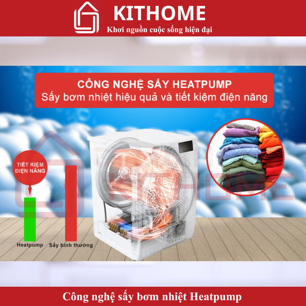 Công nghệ sấy bơm nhiệt Heatpump tiết kiệm điện, bảo vệ quần áo