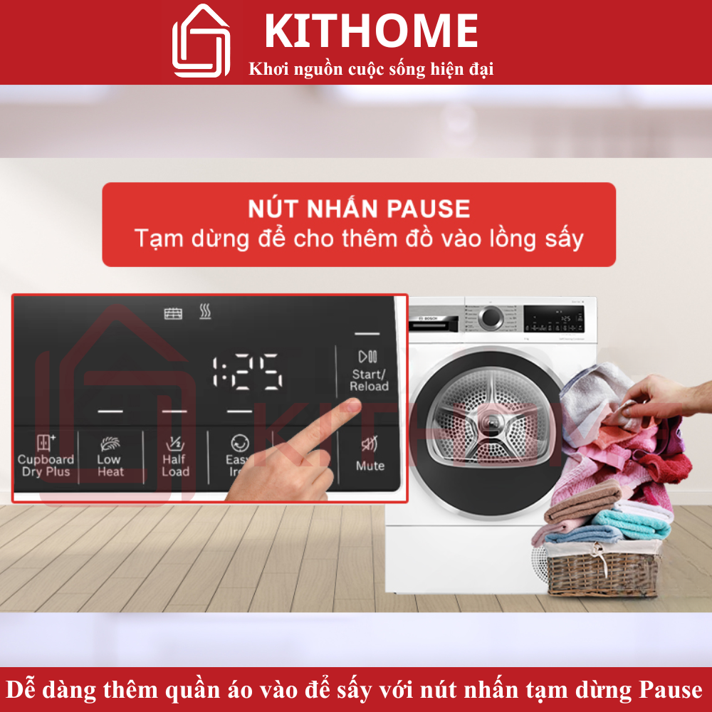 Tính năng Pause cho phép thêm quần áo khi đang sấy