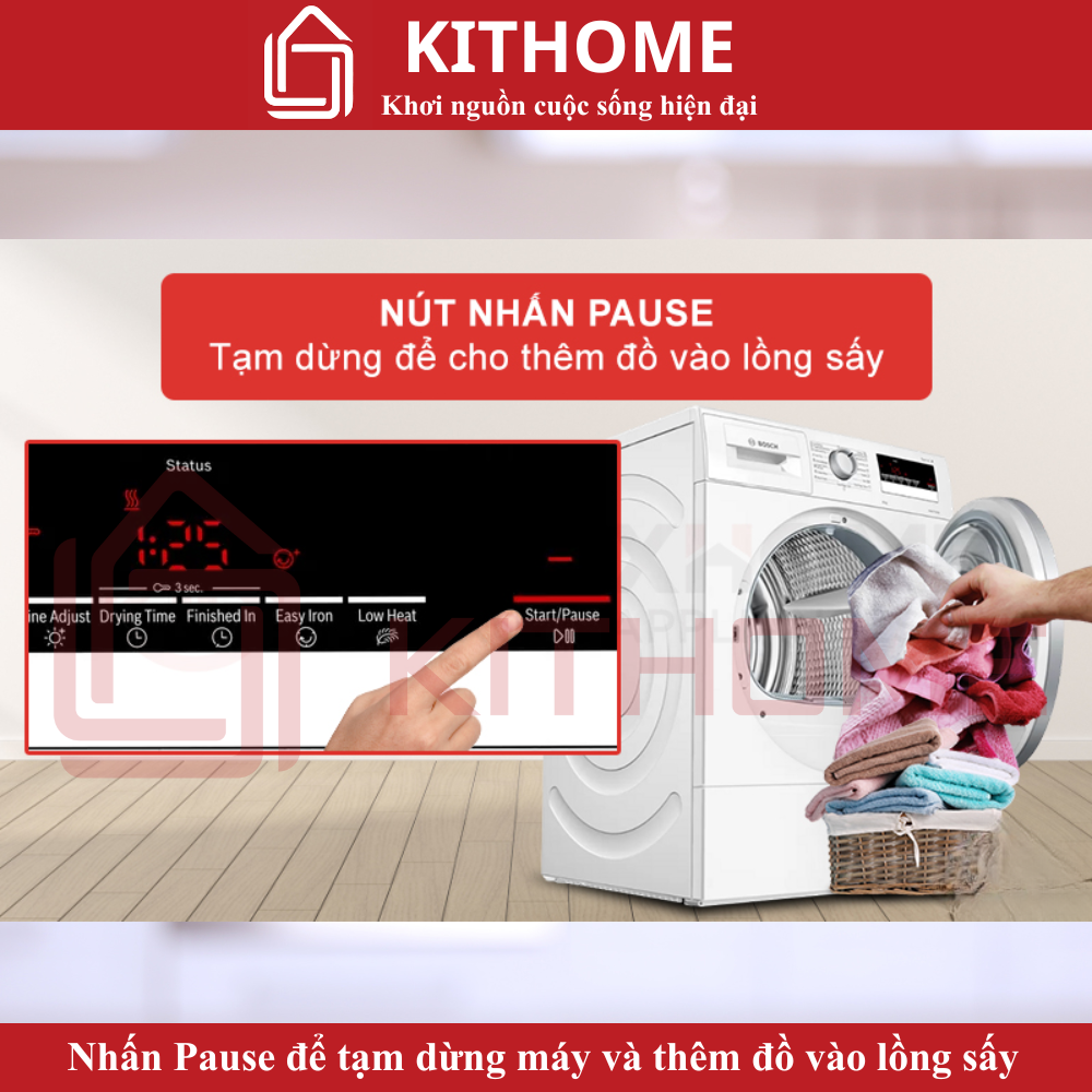 Tạm dừng thêm quần áo khi đang sấy