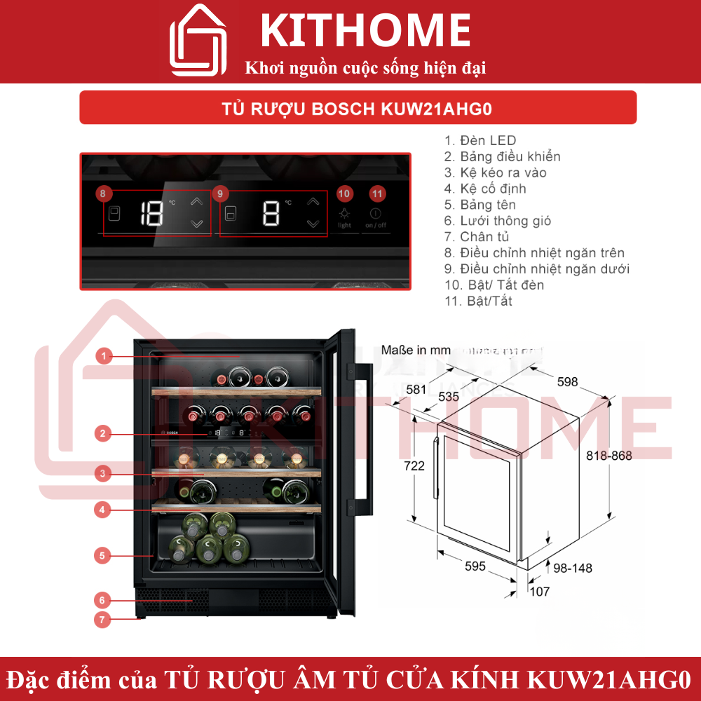 Đặc điểm nổi bật của Tủ rượu vang Bosch KUW21AHG0 Serie 6