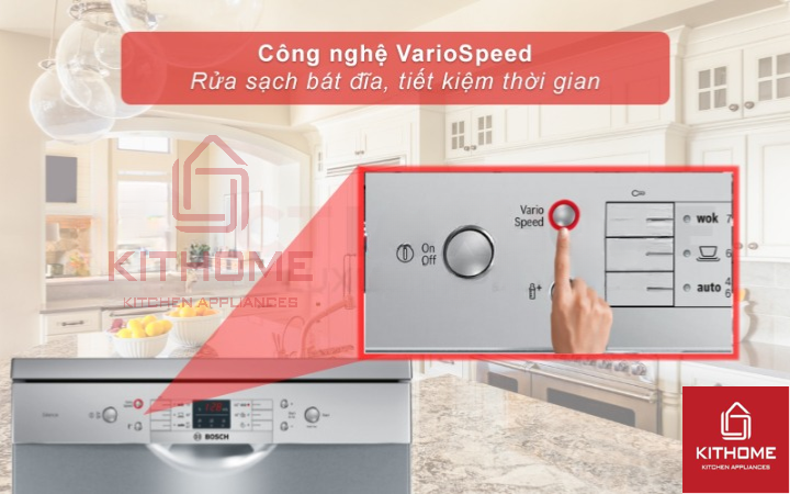 Tính năng VarioSpeed giúp tăng tốc và tối ưu thời gian rửa bát