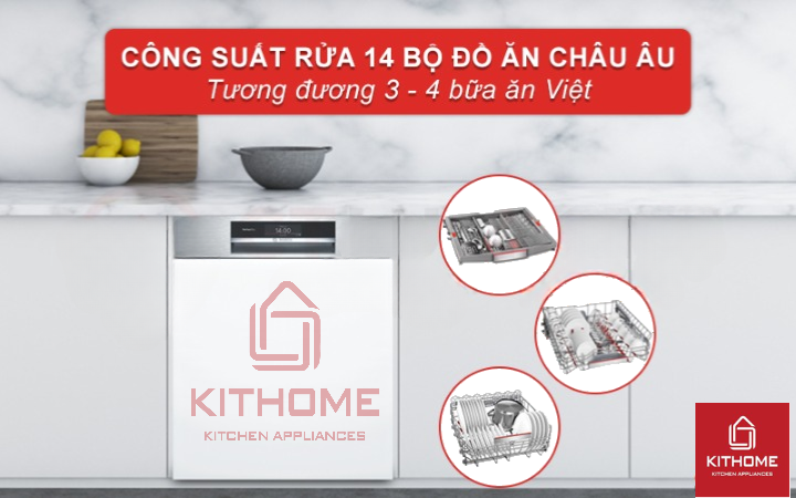 Máy rửa chén Bosch SMI6ZCS49E có thể rửa tối đa 14 bộ đồ ăn châu Âu