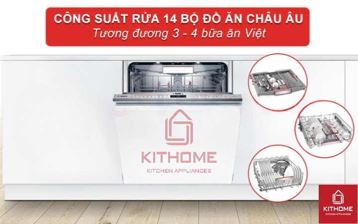 Dung tích chứa lớn, công suất rửa 14 bộ phù hợp gia đình 4 - 6 người