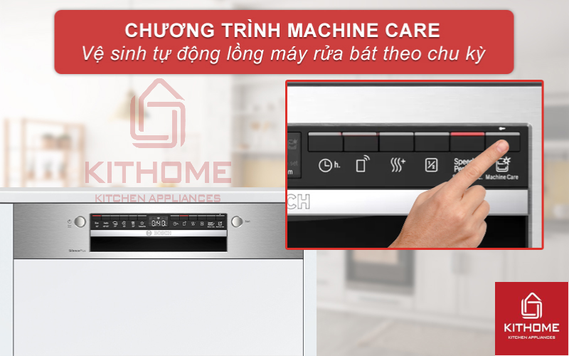 Tính năng Machine Care giúp tự động vệ sinh máy rửa bát Bosch SMI4HCS48E.