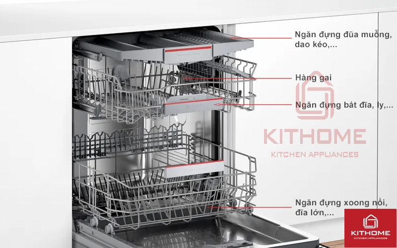Giàn rửa Flex Basket rộng rãi, thoải mái sắp xếp các vật dụng lớn.