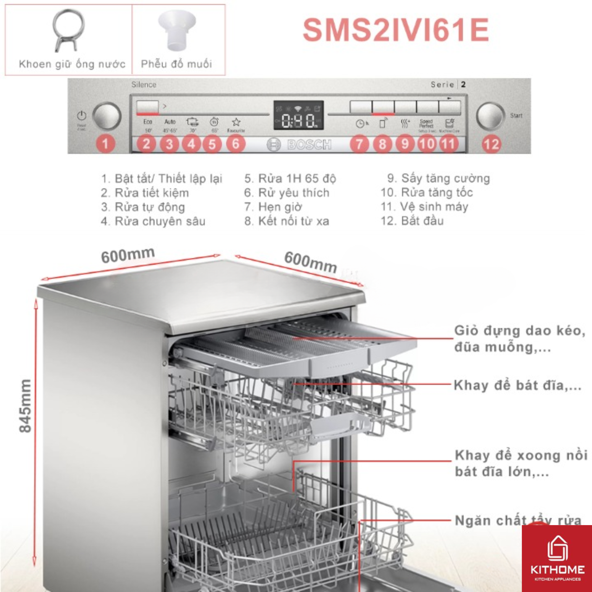 Đặc điểm nổi bật của MÁY RỬA BÁT ĐỘC LẬP BOSCH SMS2IVI61E SERIE 2 13 BỘ