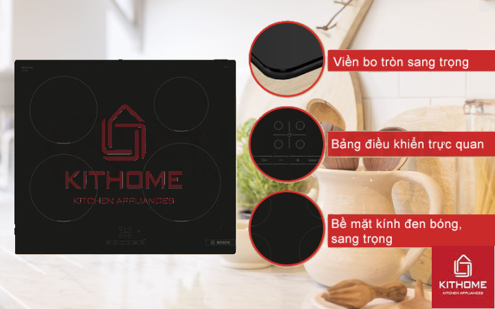 Thiết kế bo tròn tinh tế, bề mặt bếp đen sáng bóng