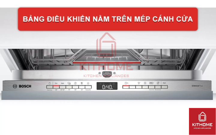 Bảng điều khiển của máy rửa chén Bosch SGV4HCX48E được đặt ở mặt trên cánh tủ