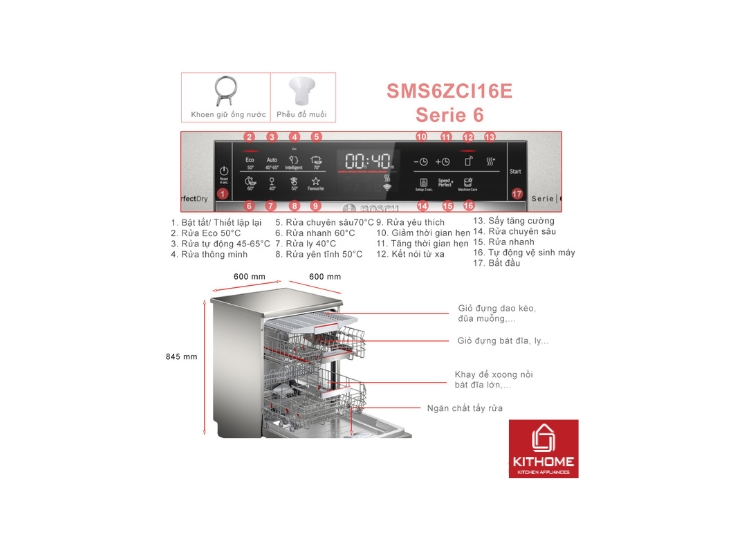 MÁY RỬA BÁT BOSCH SMS6ZCI16E SERIE 6 SẤY ZEOLITH