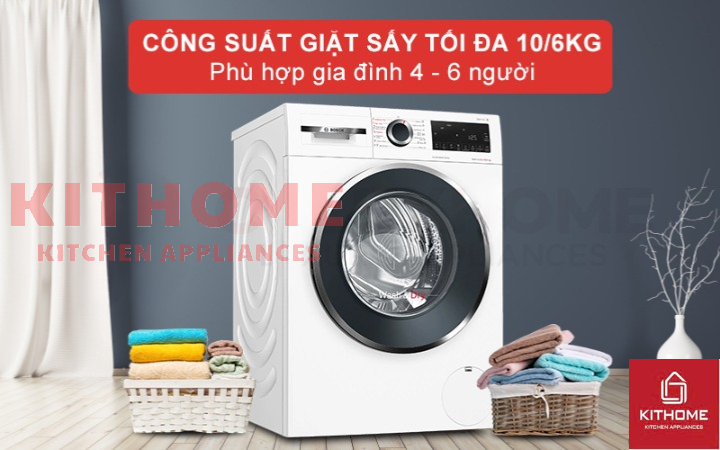 Dung tích chứa lớn, phù hợp giặt sấy quần áo cho gia đình 4 - 6 người
