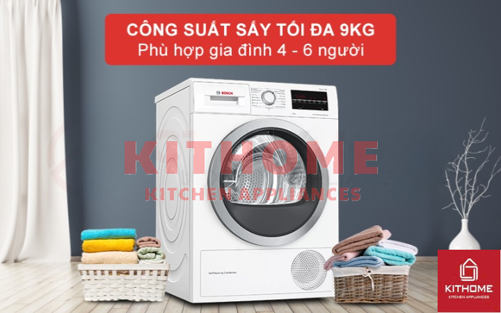 Dung tích lồng sấy lớn, công suất 9kg phù hợp cho gia đình từ 4-6 thành viên