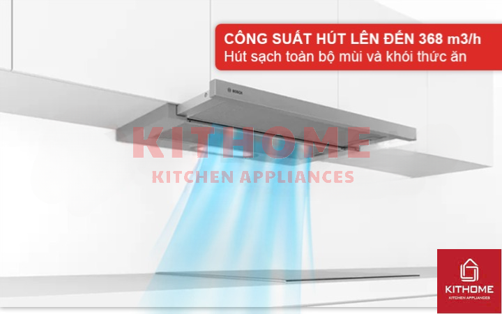 Công suất hút 368 m³/h, loại bỏ hoàn toàn mùi và khói thức ăn, mang lại không khí trong lành