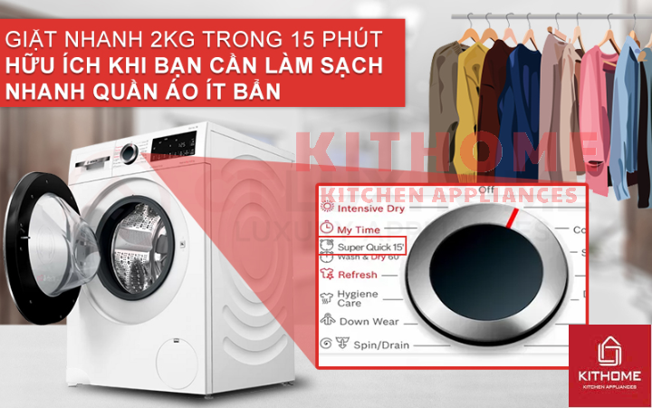 Chế độ giặt nhanh 15 phút SuperQuick – Giải pháp lý tưởng khi cần làm sạch quần áo gấp
