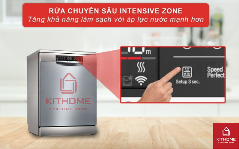 Tăng áp lực nước giàn dưới cùng với tính năng IntensiveZone và giàn giữa với hệ thống thủy lực Extra Clean Zone