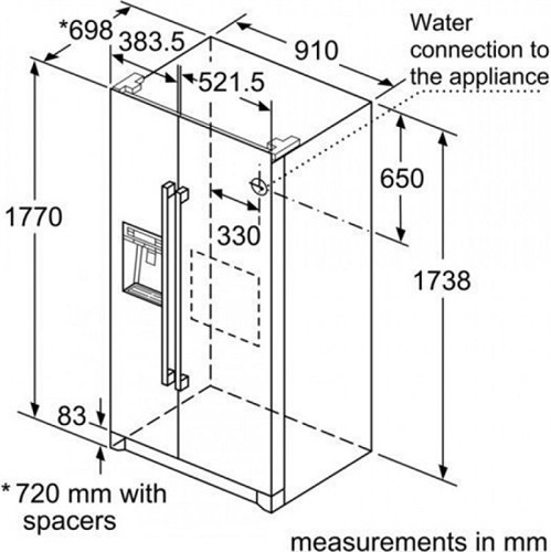 Kích thước tủ lạnh Side By Side Bosch