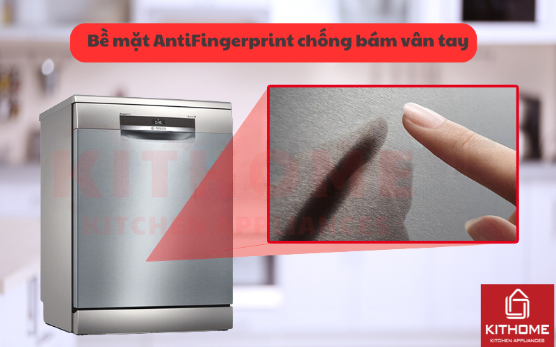 Lớp chất liệu AntiFingerprint hạn chế bám vân tay lên máy rửa chén Bosch SMS6ECI07E.