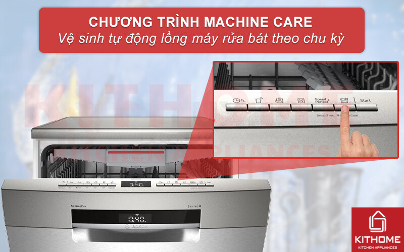 Vệ sinh tự động máy rửa bát với tính năng Machine Care