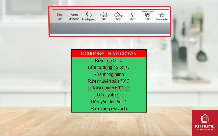 Tùy chọn đa dạng với 8 chương trình rửa cơ bản phục vụ đầy đủ nhu cầu rửa hằng ngày