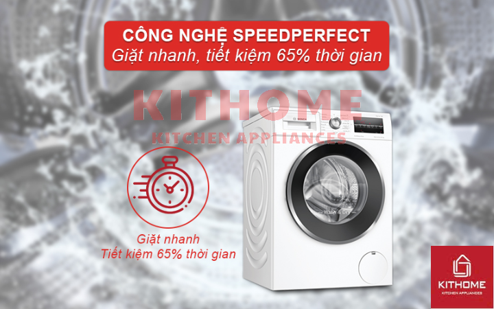 Linh hoạt tăng tốc hoặc tiết kiệm năng lượng với công nghệ VarioPerfect  Công nghệ VarioPerfect trên máy giặt sấy Bosch WNA14400SG cho phép người dùng linh hoạt lựa chọn giữa hai chế độ: SpeedPerfect và EcoPerfect. SpeedPerfect giúp giảm thời gian giặt lên đến 65%, lý tưởng khi bạn cần giặt nhanh hoặc có ít thời gian. Trong khi đó, EcoPerfect tối ưu hóa năng lượng, giúp tiết kiệm điện và nước lên đến 50%, phù hợp khi bạn muốn giặt tiết kiệm.  Cả hai chế độ đều đảm bảo quần áo được giặt sạch hiệu quả, đáp ứng nhu cầu giặt giũ của bạn mà không làm giảm hiệu suất. Công nghệ VarioPerfect mang đến sự linh hoạt và tiện ích, cho phép bạn lựa chọn chế độ giặt phù hợp với tình huống và mong muốn tiết kiệm thời gian hoặc năng lượng.