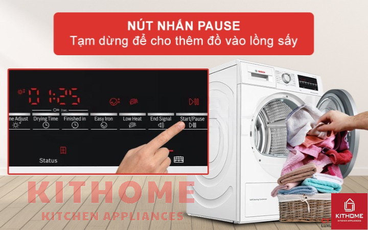 Tính năng Pause – Tạm dừng máy để thêm đồ vào giữa chu trình sấy