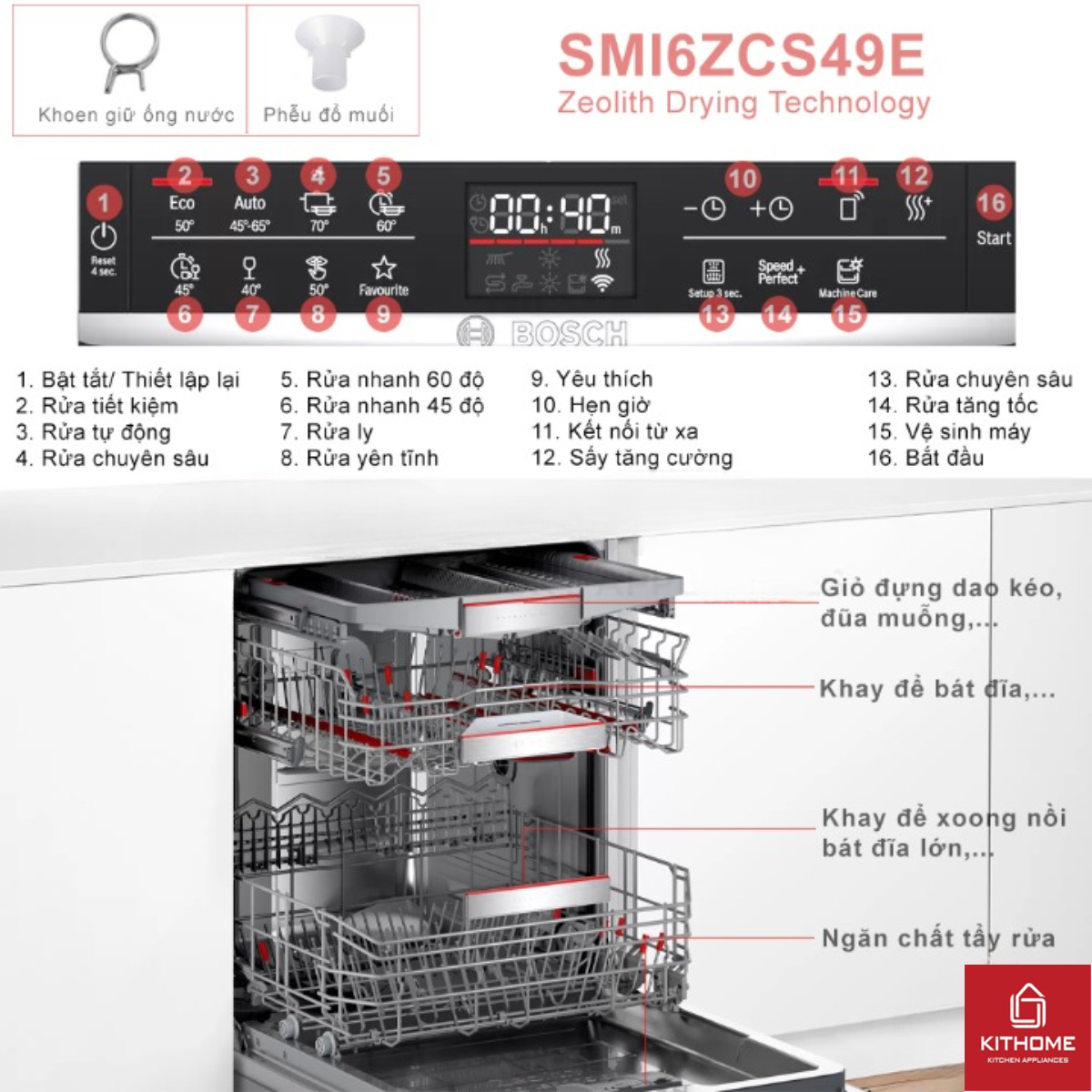MÁY RỬA BÁT BOSCH SERIE 6 SMI6ZCS49E BÁN ÂM SẤY ZEOLITH