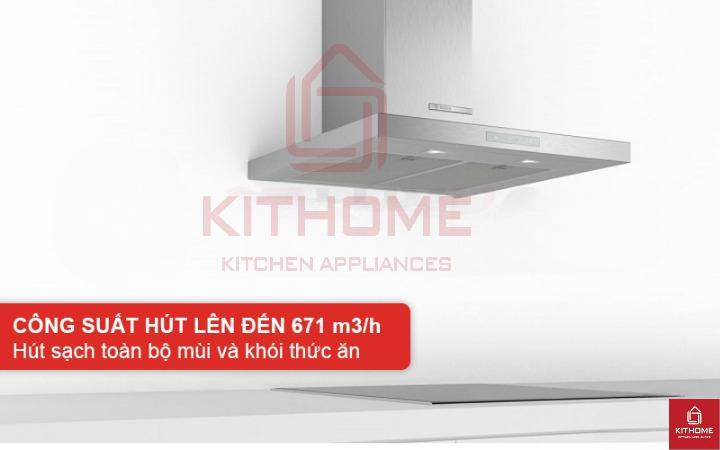Công suất hút tối đa 671 m3/h hút sạch toàn bộ mùi và khói thức ăn