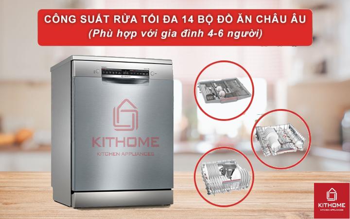 Dung tích lớn, công suất rửa của máy đạt tối đa 14 bộ đồ ăn châu Âu