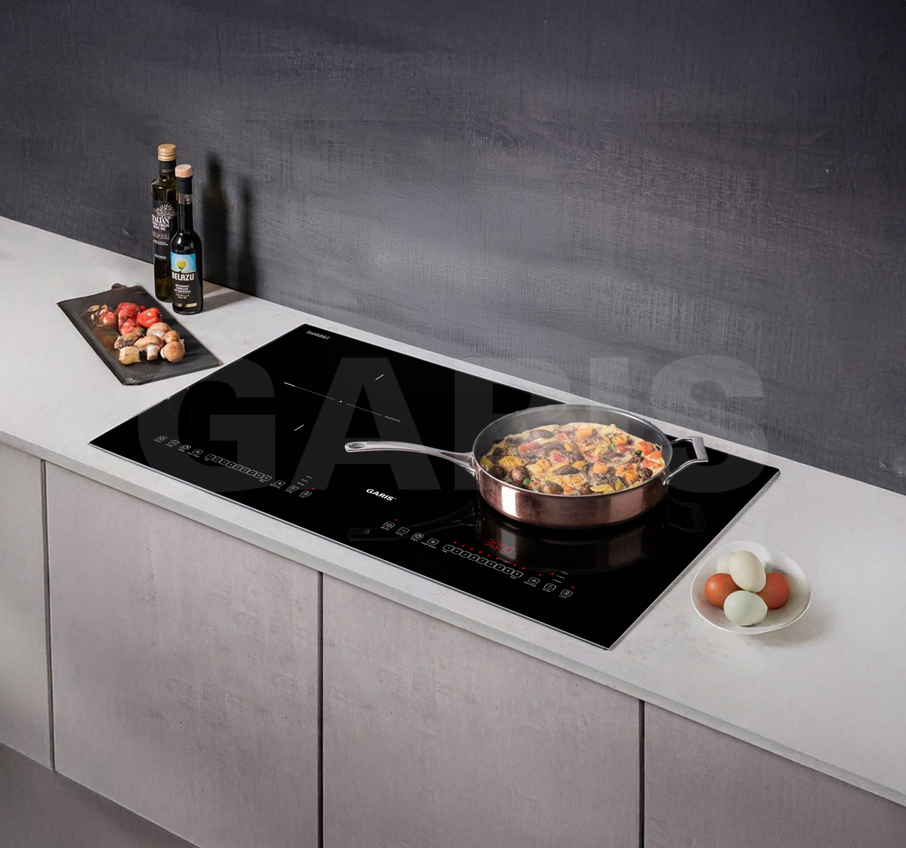 Bếp từ 2 vùng nấu kính vát 4 cạnh viền nhôm Garis G1214