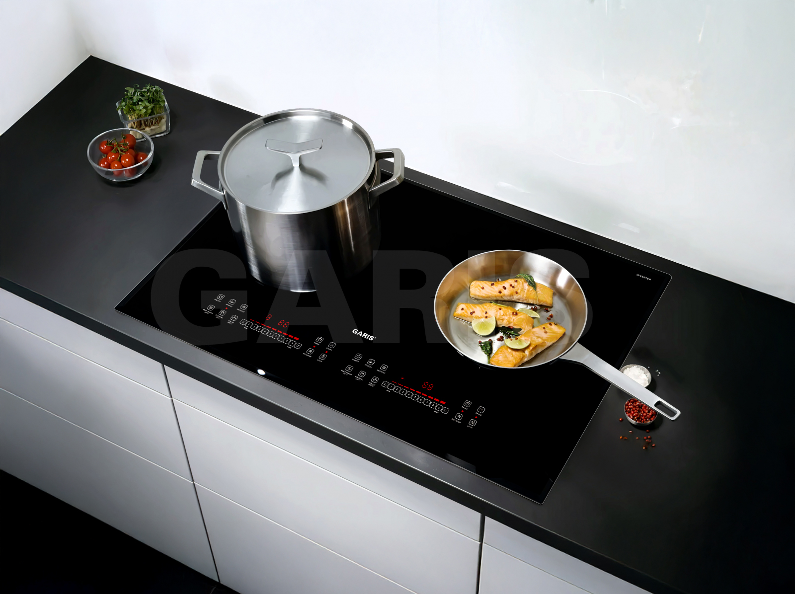 Bếp từ 2 vùng nấu kính vát 4 cạnh viền nhôm Garis G1416