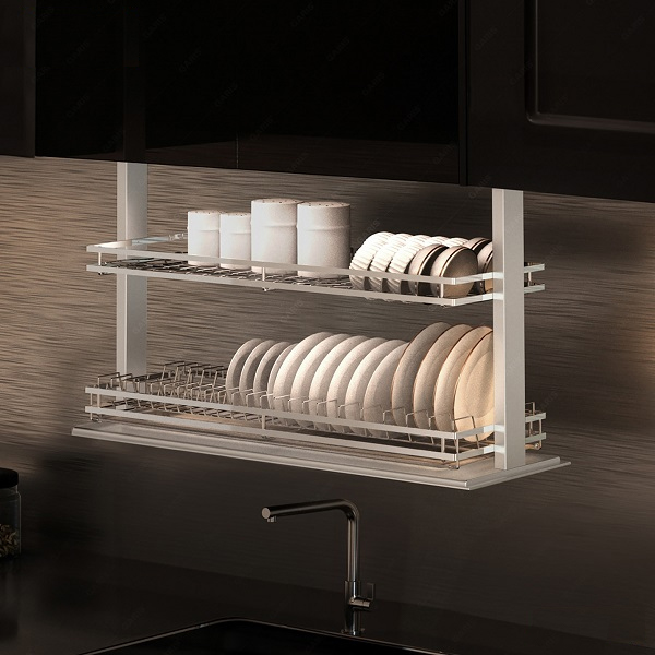 Giá bát đĩa nâng hạ điện cảm ứng và giọng nói khung nhôm rổ Inox 304 800mm Garis GL06.8XV