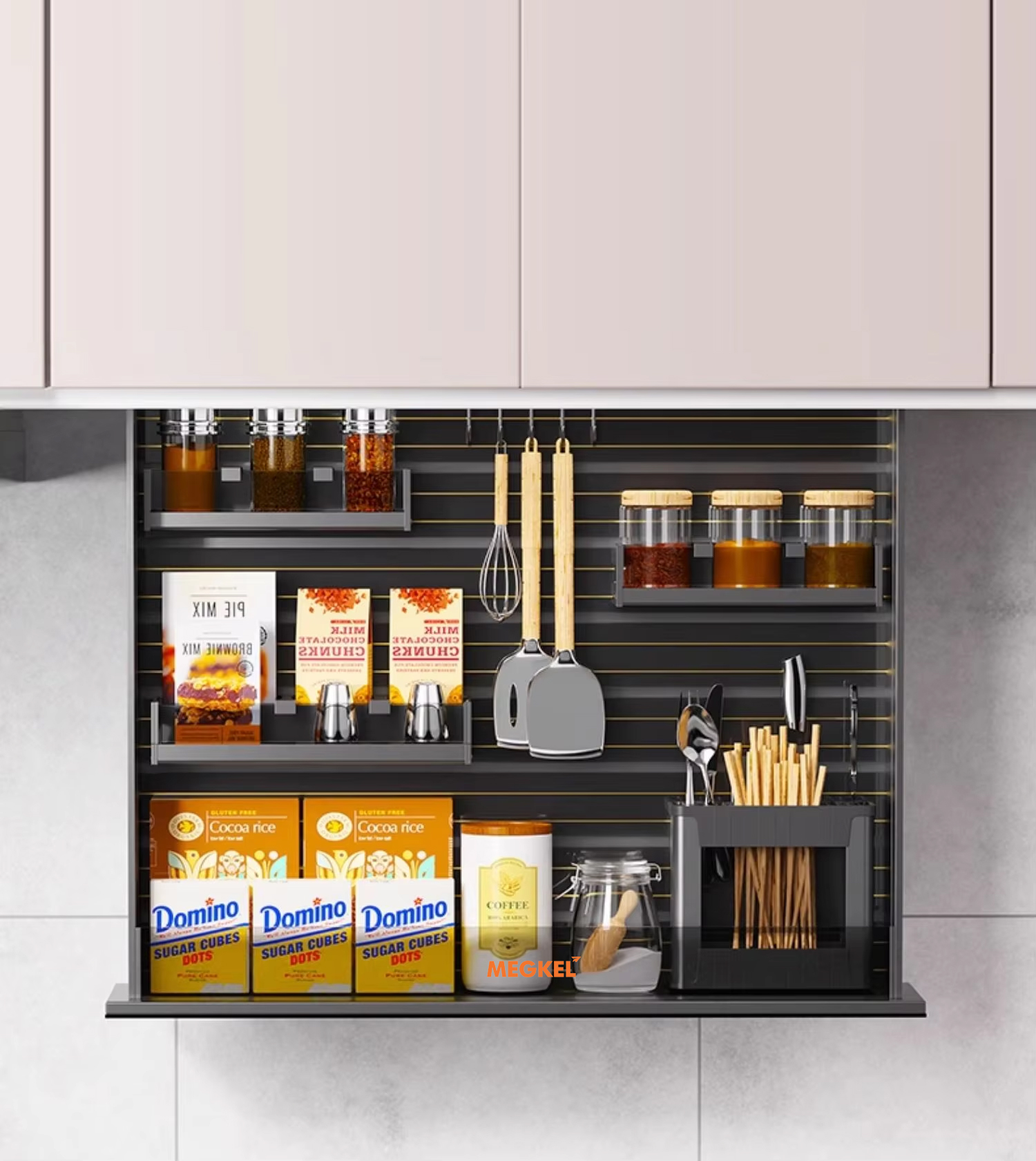 Giá gia vị nâng hạ điện cảm ứng và giọng nói Garis | Megkel ML05.80X